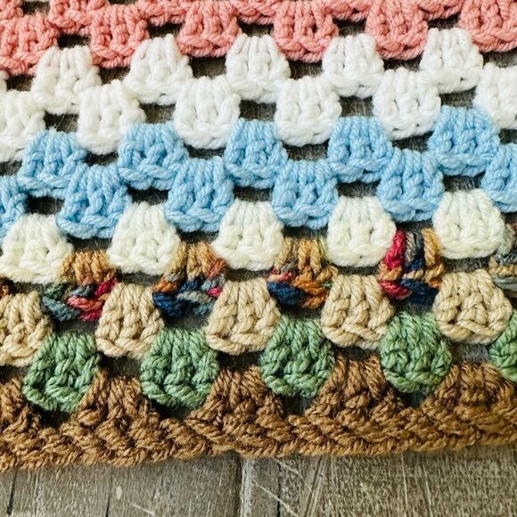 Handmade Vintage Crochet Afghan Throw Baby Blanket - Picture 3 of 5